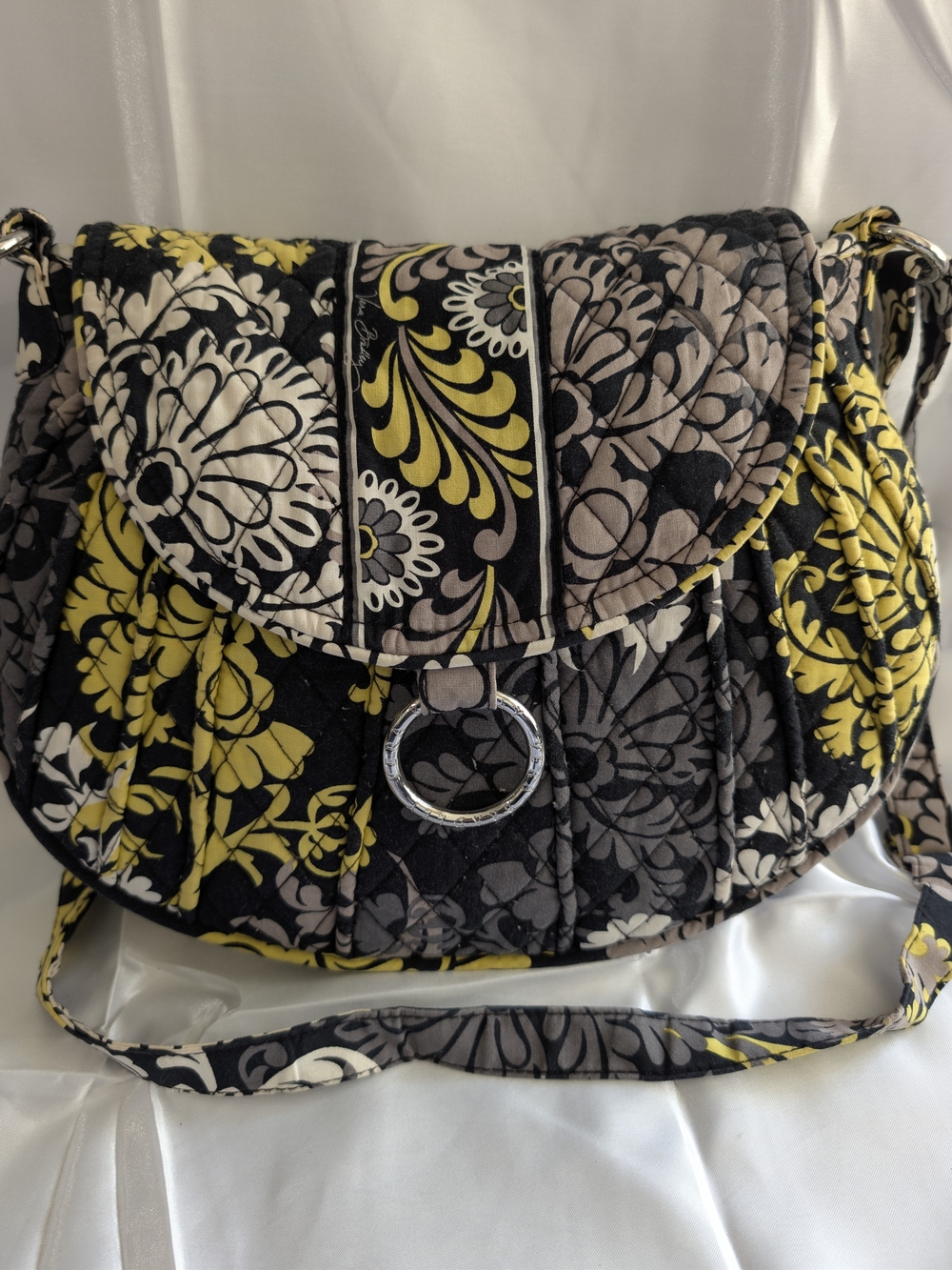 Vera Bradley Retired Black Yellow Floral Quilted Crossbody Bag